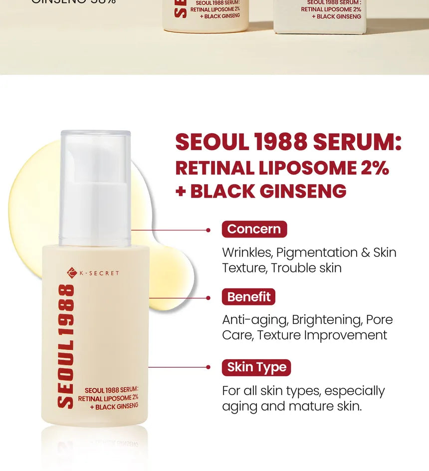 KSECRET - Sérum Facial SEOUL 1988 Serum: Retinal Liposome 2% + Black Ginseng
