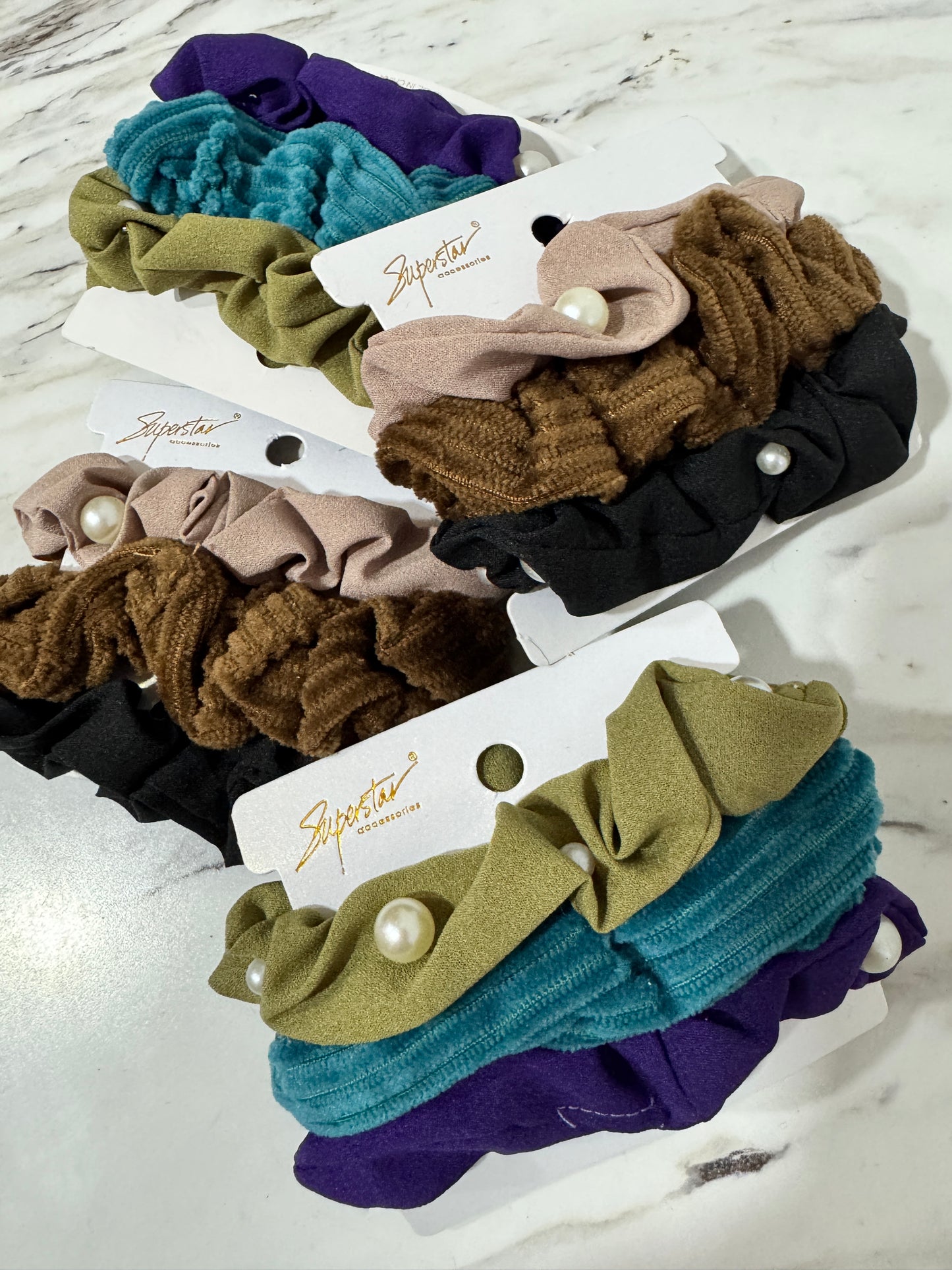 Hair Scrunchies Con Perlas 3pcs