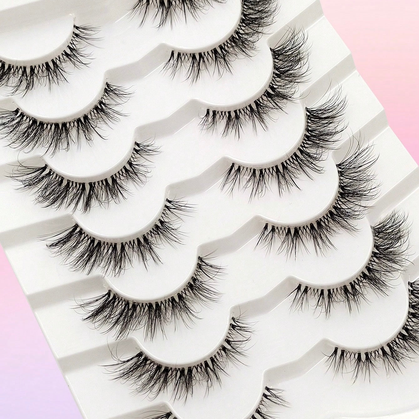 Shein - Set de 7 Pares de Pestañas Postizas Efecto Natural Con Banda Transparente