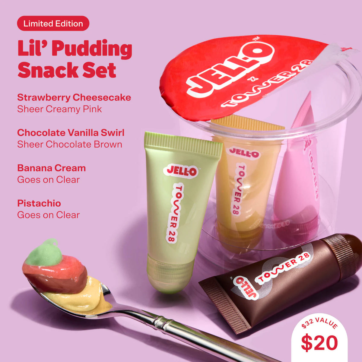 Tower 28 Beauty  JELL-O™  X TOWER 28 Lil' Pudding Mini Lip Softie Gift Set **BAJO-PEDIDO**