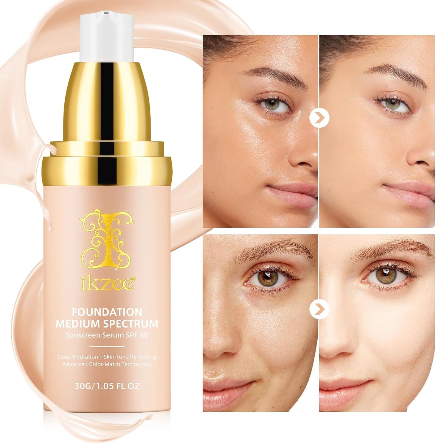 Base 4 en 1 – SPF 50 suero protector solar corrector de cobertura media impermeable y duradero hidratación **BAJO-PEDIDO**