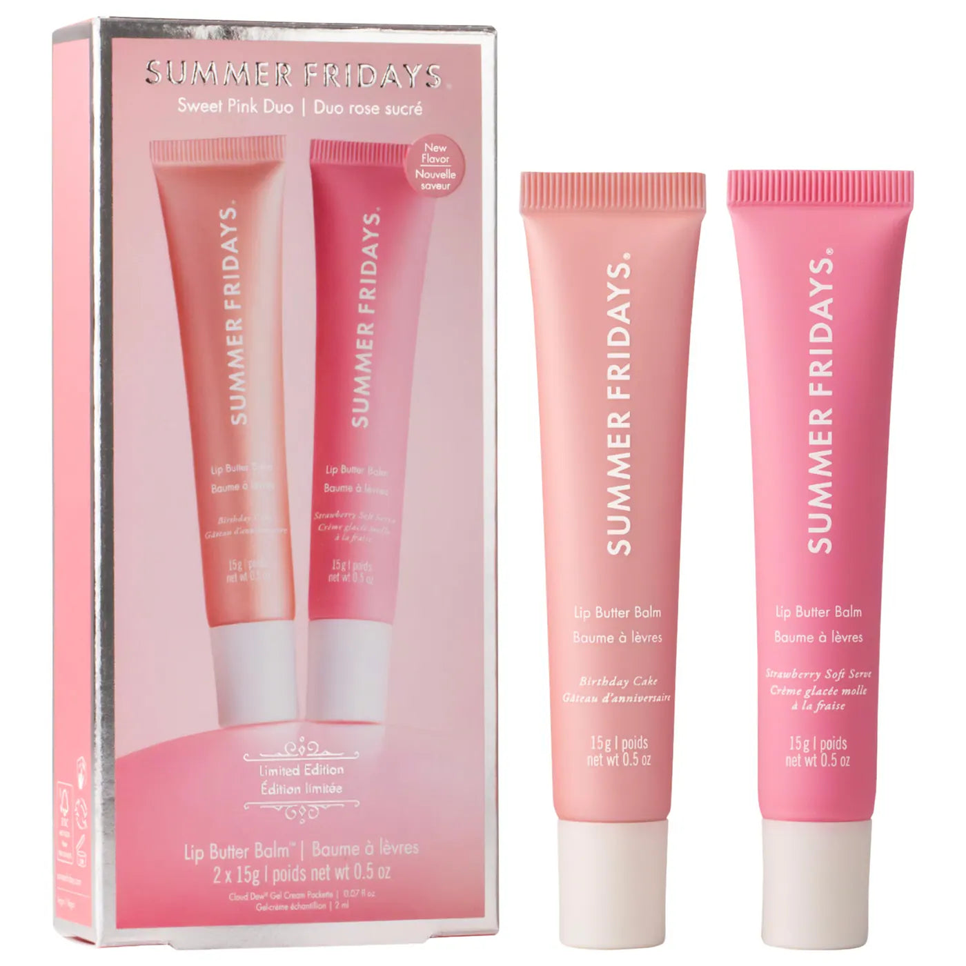 Summer Fridays - Sweet Pink Duo with Birthday Cake + Strawberry Soft Serve Lip Butter Balm **BAJO-PEDIDO**