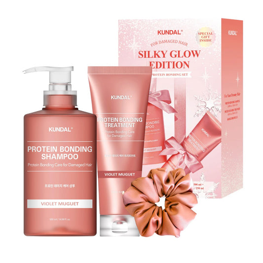 Kundal - Holiday Silk Glow Edition - Protein Bonding
Care Shampoo 500ml + Treatment 250ml + Hair
Scrunchie