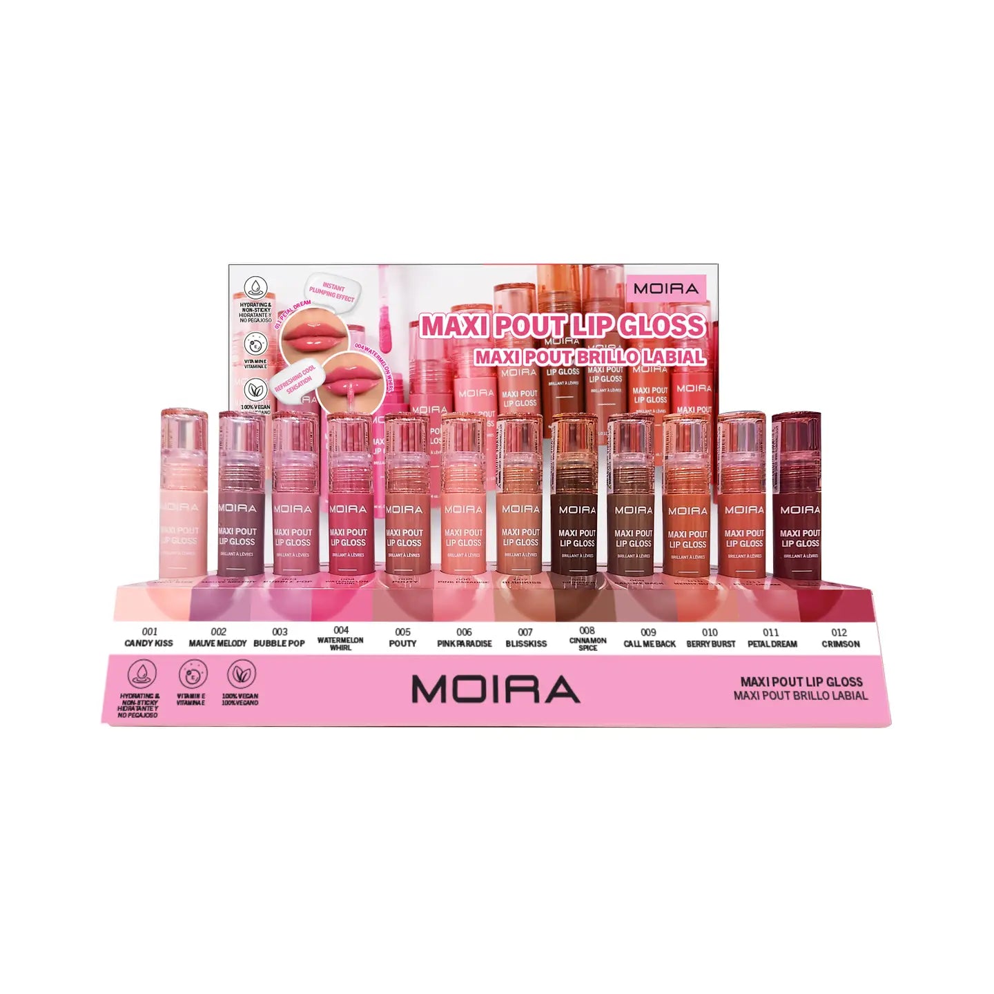 Moira - Display Maxi Pout LIP GLOSS (36 piezas + 12 testers)