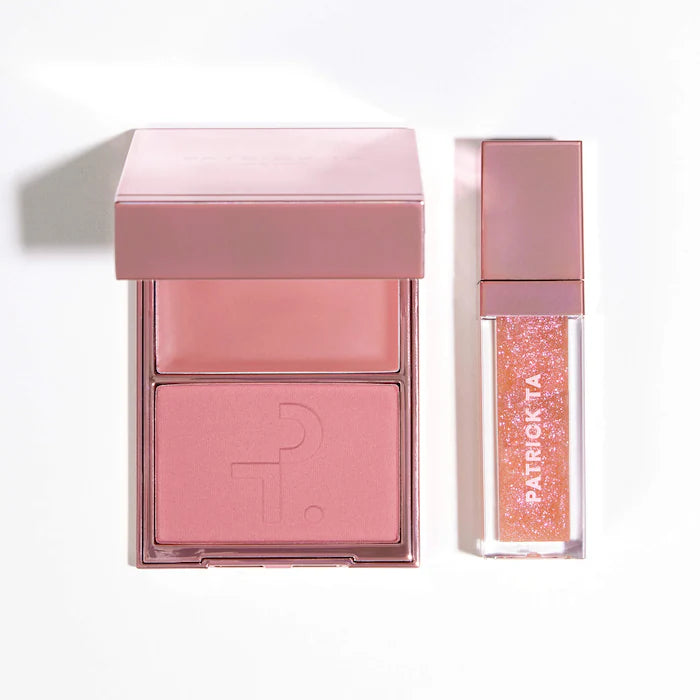 PATRICK TA - Patrick's Glow and Gloss Set: Major Headlines Blush Duo and Plumping Lip Gloss Makeup Gift Set CAJA DAÑADA