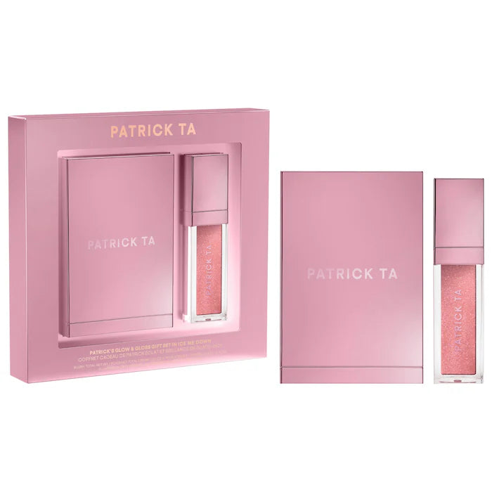 PATRICK TA - Patrick's Glow and Gloss Set: Major Headlines Blush Duo and Plumping Lip Gloss Makeup Gift Set CAJA DAÑADA