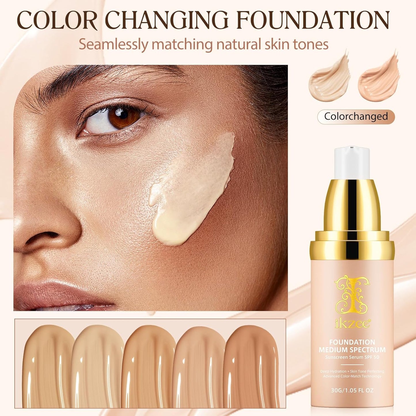 Base 4 en 1 – SPF 50 suero protector solar corrector de cobertura media impermeable y duradero hidratación **BAJO-PEDIDO**