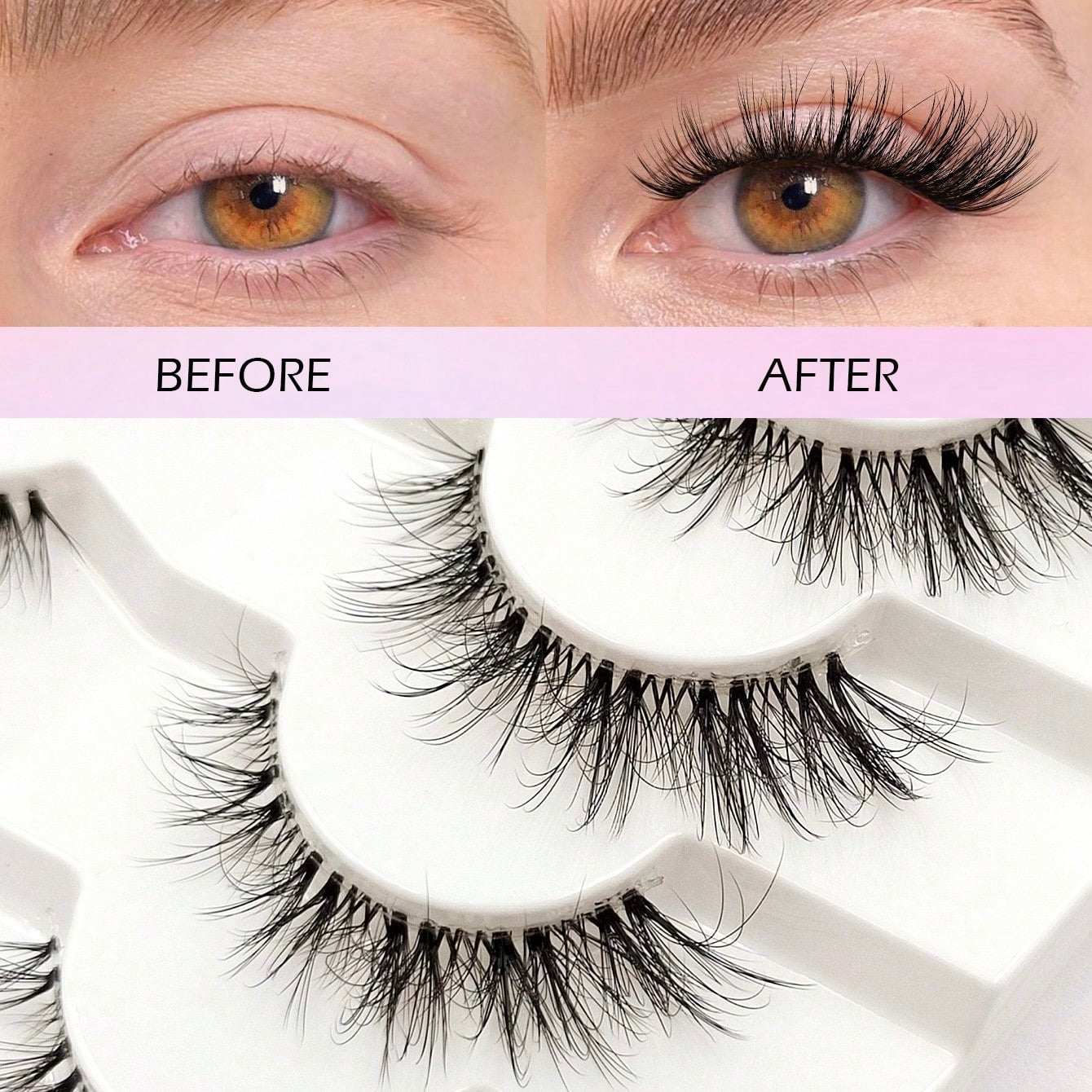 Shein - Set de 7 Pares de Pestañas Postizas Efecto Natural Con Banda Transparente