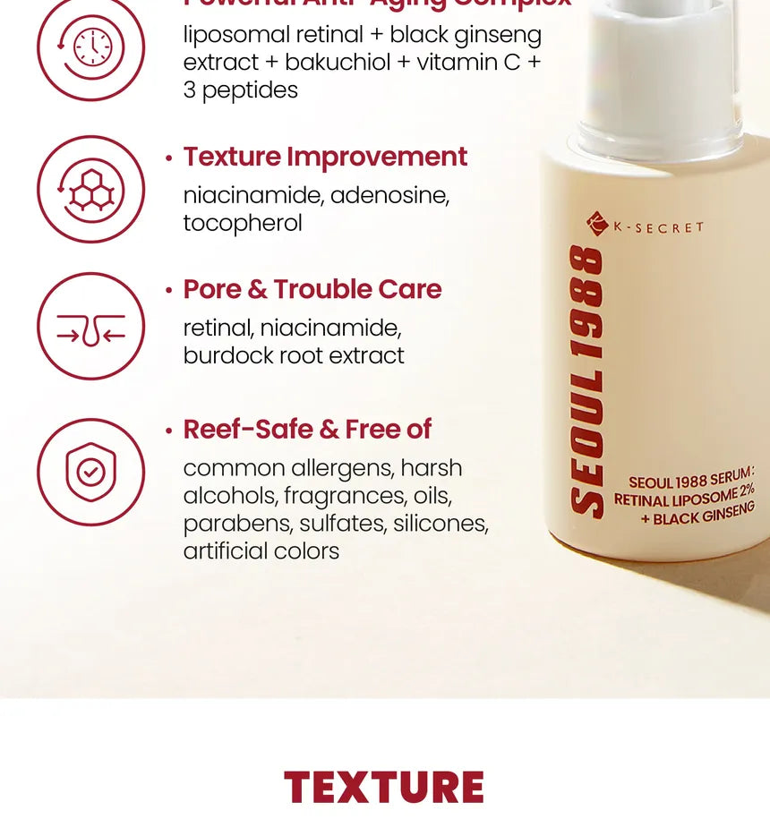 KSECRET - Sérum Facial SEOUL 1988 Serum: Retinal Liposome 2% + Black Ginseng