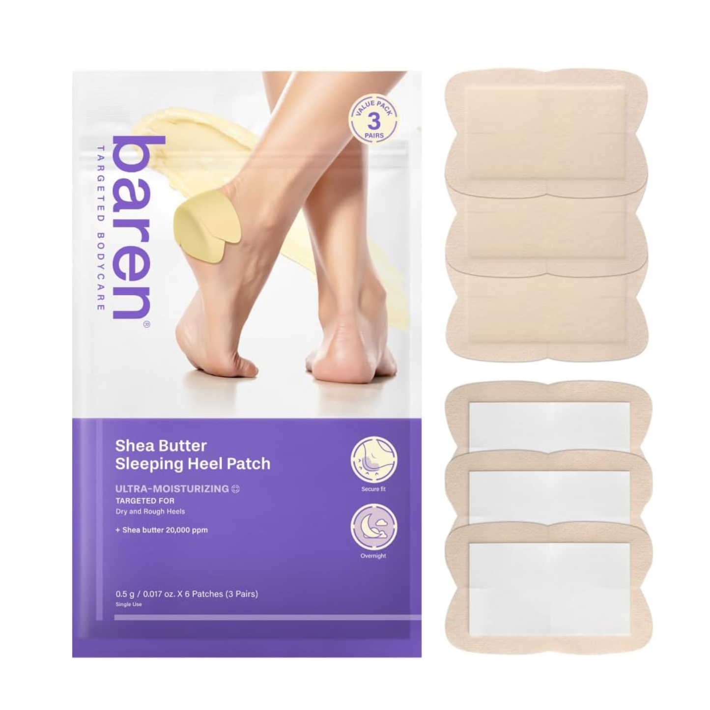 Baren - Parches nocturnos para pies con manteca de karité Shea Butter Sleeping Heel Patch