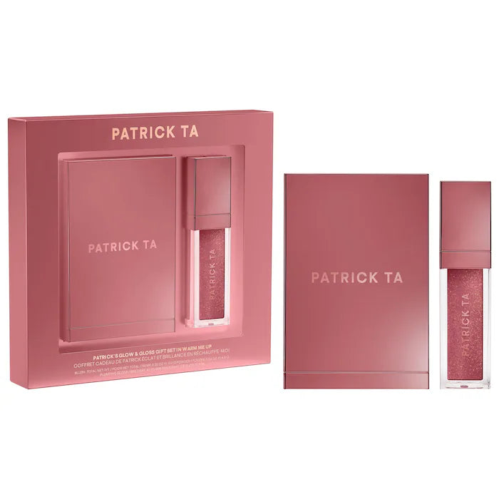 PATRICK TA - Patrick's Glow and Gloss Set: Major Headlines Blush Duo and Plumping Lip Gloss Makeup Gift Set CAJA DAÑADA