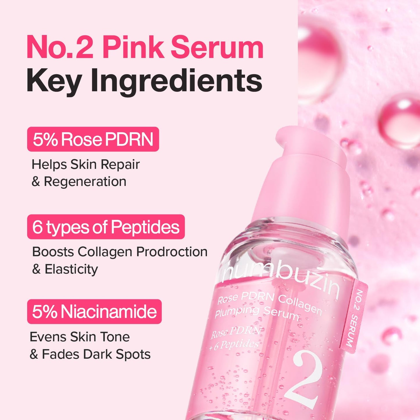 numbuzin Suero No.2 | Rose PDRN Collagen Plumping Serum | Brillante **BAJO-PEDIDO**
