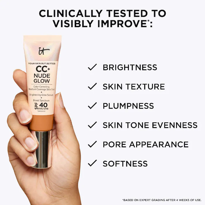 IT Cosmetics CC+ Nude Glow Lightweight Foundation + Glow Serum with SP ...