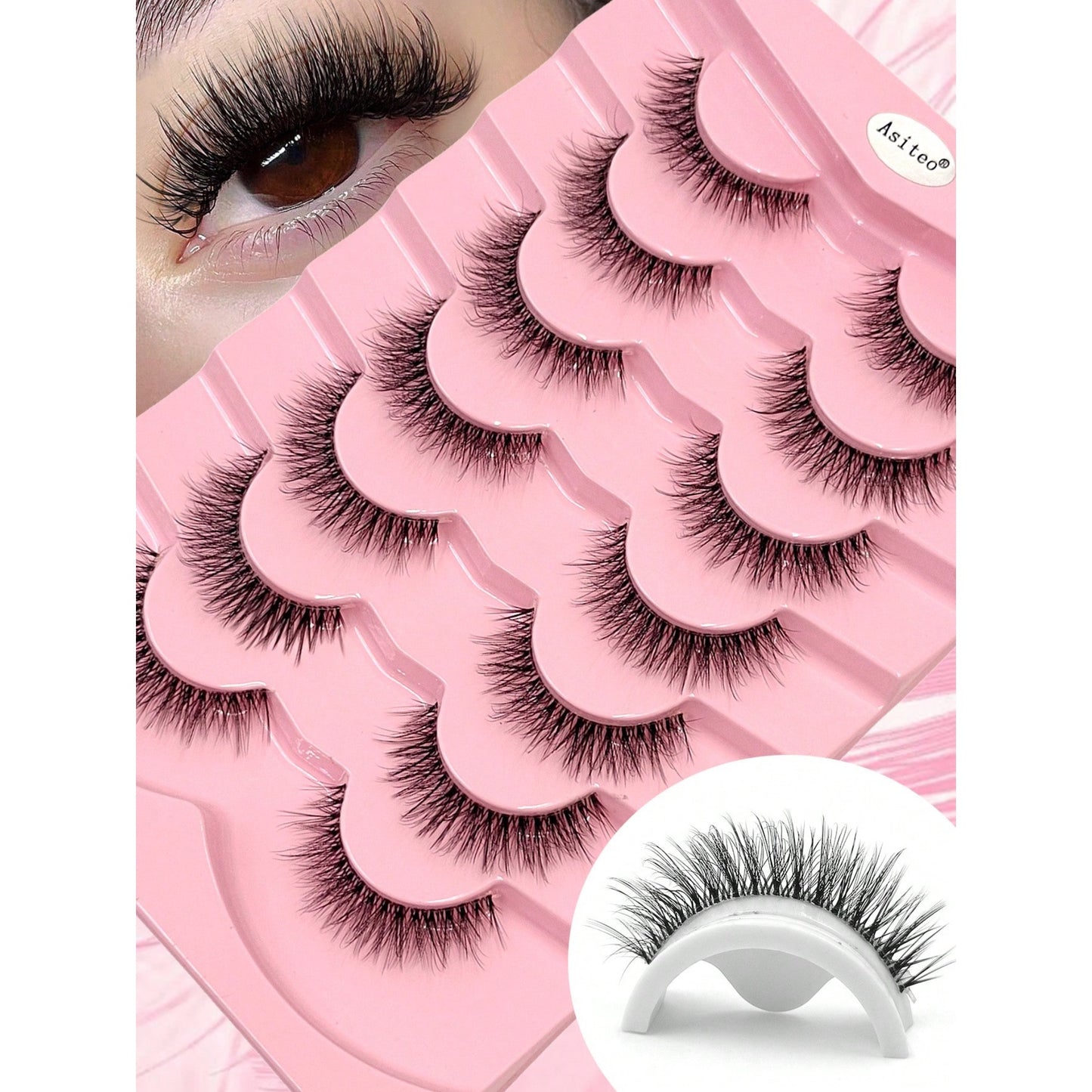 Shein - 7 Pares Set de Pestañas Postizas Naturales, Largas, Rizadas