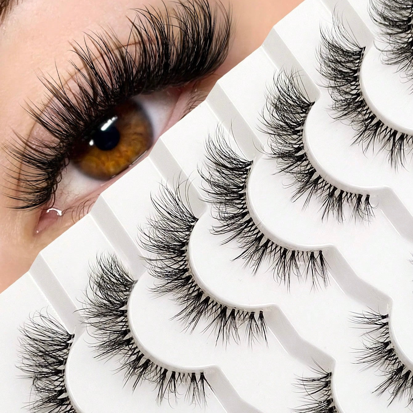 Shein - Set de 7 Pares de Pestañas Postizas Efecto Natural Con Banda Transparente