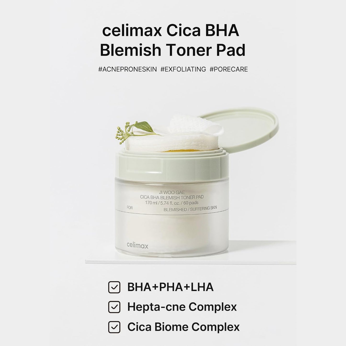 celimax -  JI WOO GAE Cica BHA Blemish Toner Pad