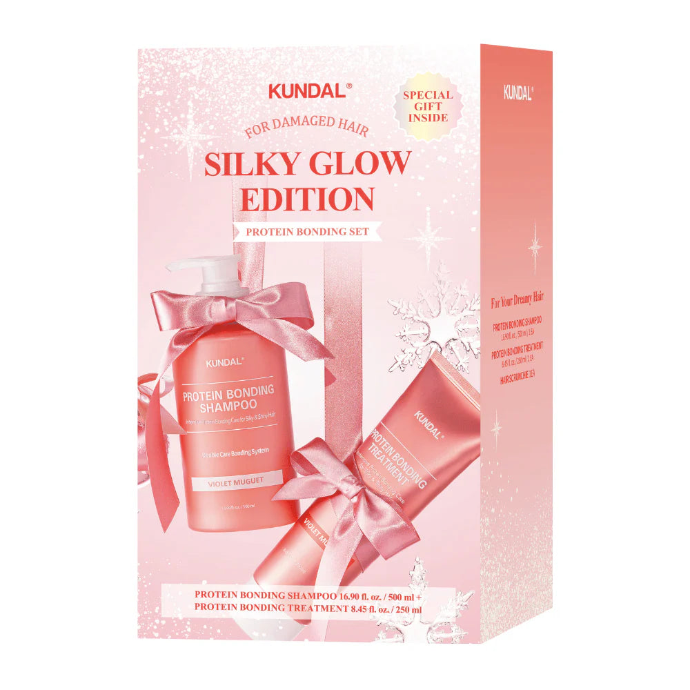 Kundal - Holiday Silk Glow Edition - Protein Bonding
Care Shampoo 500ml + Treatment 250ml + Hair
Scrunchie
