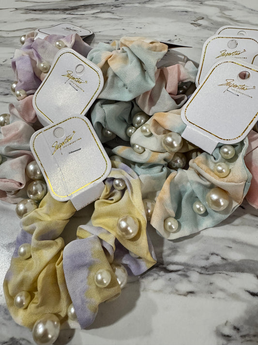 Hair Scrunchies con Perlas (1 UNIDAD)