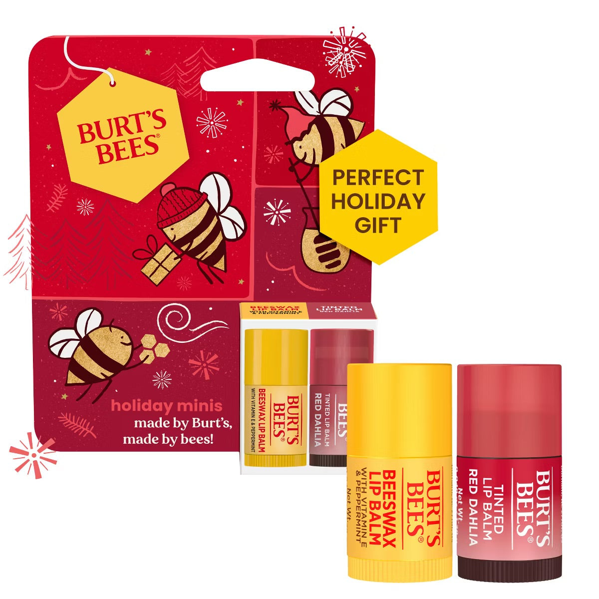 Mini Balms Burt's Bees-Mini Lip Balms Beeswax + TLB Mini Red Dahlia Gift Set 2ct ...